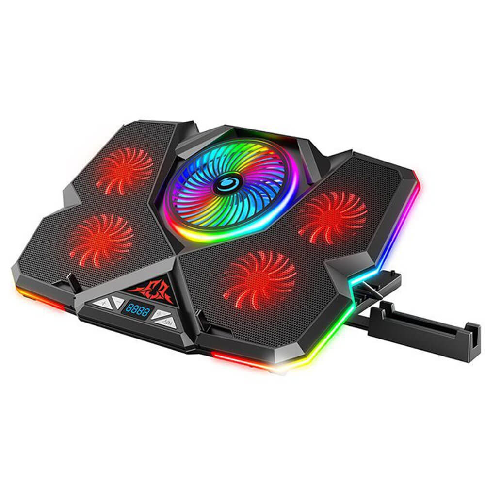 Telefon Tutuculu RGB Işıklı LCD Ekranlı 5 Fanlı Notebook Soğutucu
