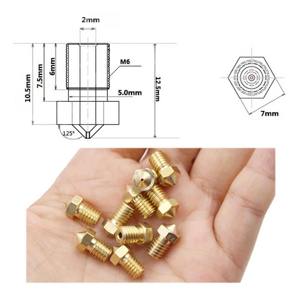 3D Yazıcı Extruder M6 1.75mm/ 1.0mm V5/V6 Pirinç Nozzle Baskı Kafası - GD22