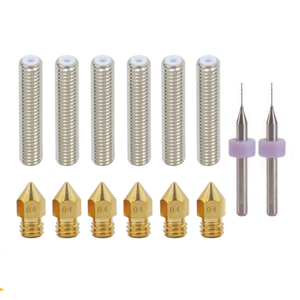 3D Yazıcı M6 * 30mm Hortum Boğaz 6 adet + MK8 Sivri Pirinç Nozzle 6 adet + Temiz Matkap Ucu 0.4mm Set