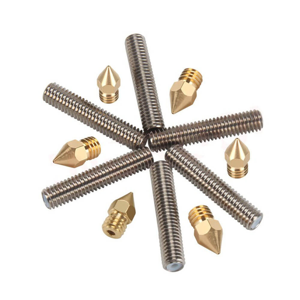 3D Yazıcı M6 * 30mm Hortum Boğaz 6 adet + MK8 Sivri Pirinç Nozzle 6 adet + Temiz Matkap Ucu 0.4mm Set