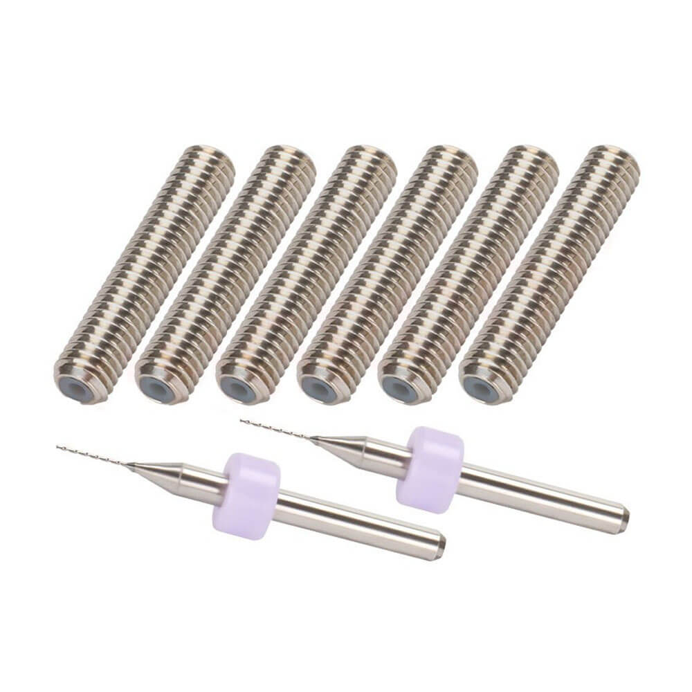 3D Yazıcı M6 * 30mm Hortum Boğaz 6 adet + MK8 Sivri Pirinç Nozzle 6 adet + Temiz Matkap Ucu 0.4mm Set