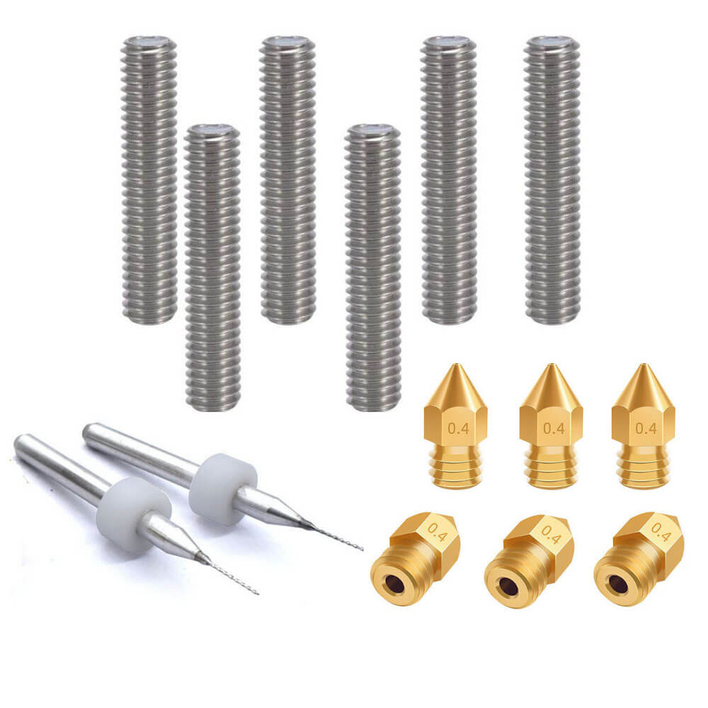 3D Yazıcı M6 * 30mm Hortum Boğaz 6 adet + MK8 Sivri Pirinç Nozzle 6 adet + Temiz Matkap Ucu 0.4mm Set