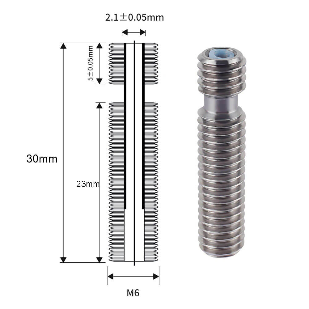 3D Yazıcı M6x30mm Teflonlu Çelik Barel 2.1mm - E3D V5 Uyumlu - GD120