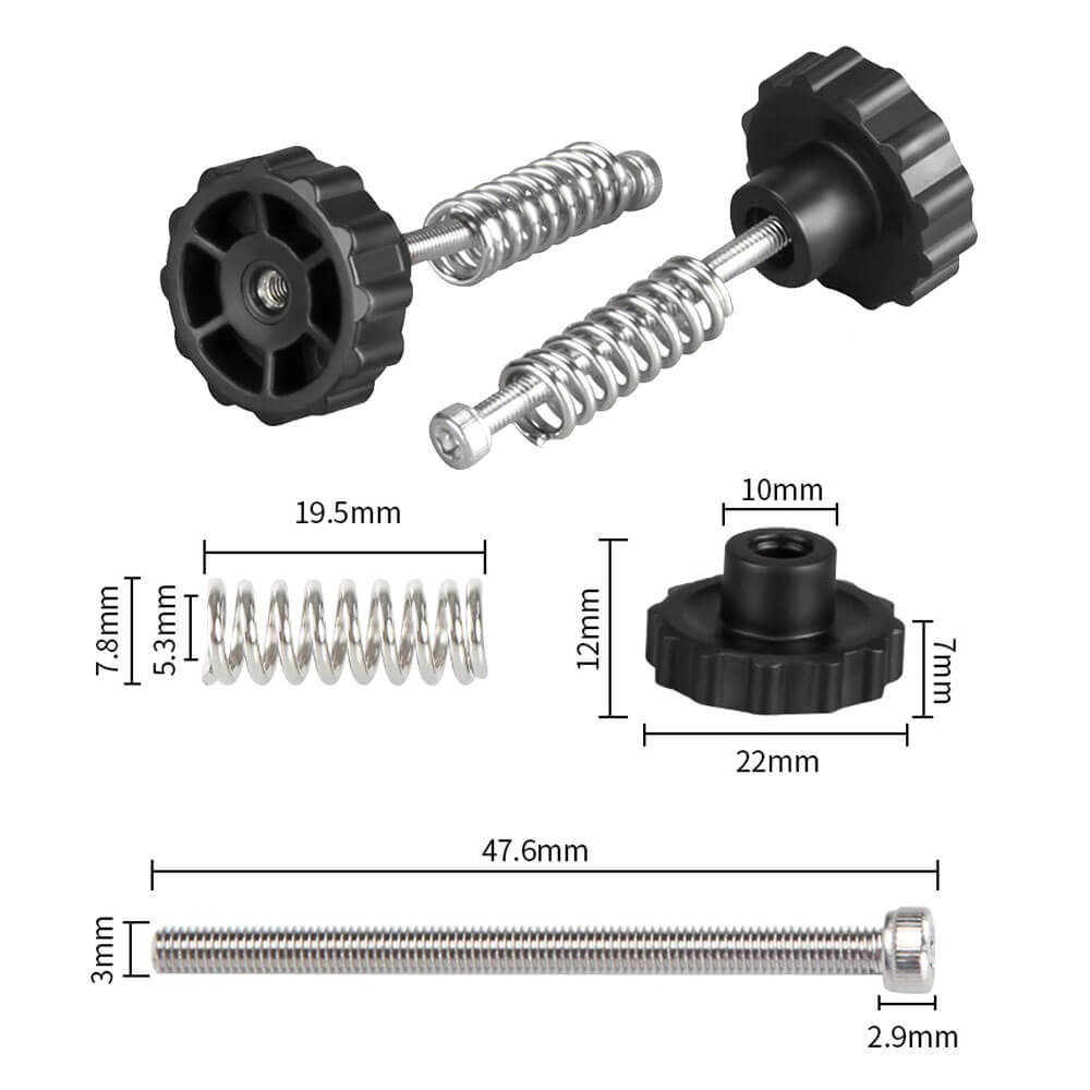 3D Yazıcı Sıcak Yatak Tesviye Kiti M3*45*22mm Vidalı Enjeksiyon Büyük Boy Vidalı Somun + Gümüş Yay Seti - GD154