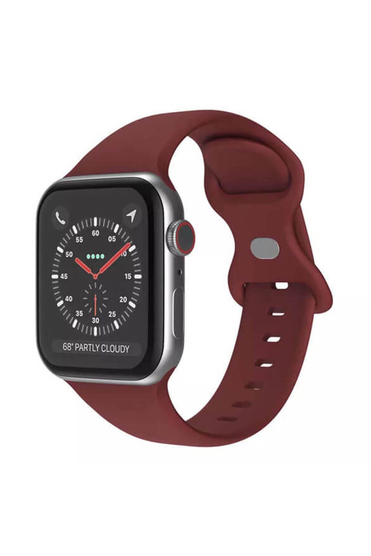 Apple Watch 1, 2, 3, 4, 5, 6, 7, Se Silikon Kordon Kayış - S-m Beden 42/44/45mm - Bordo - Apple Watch BW2