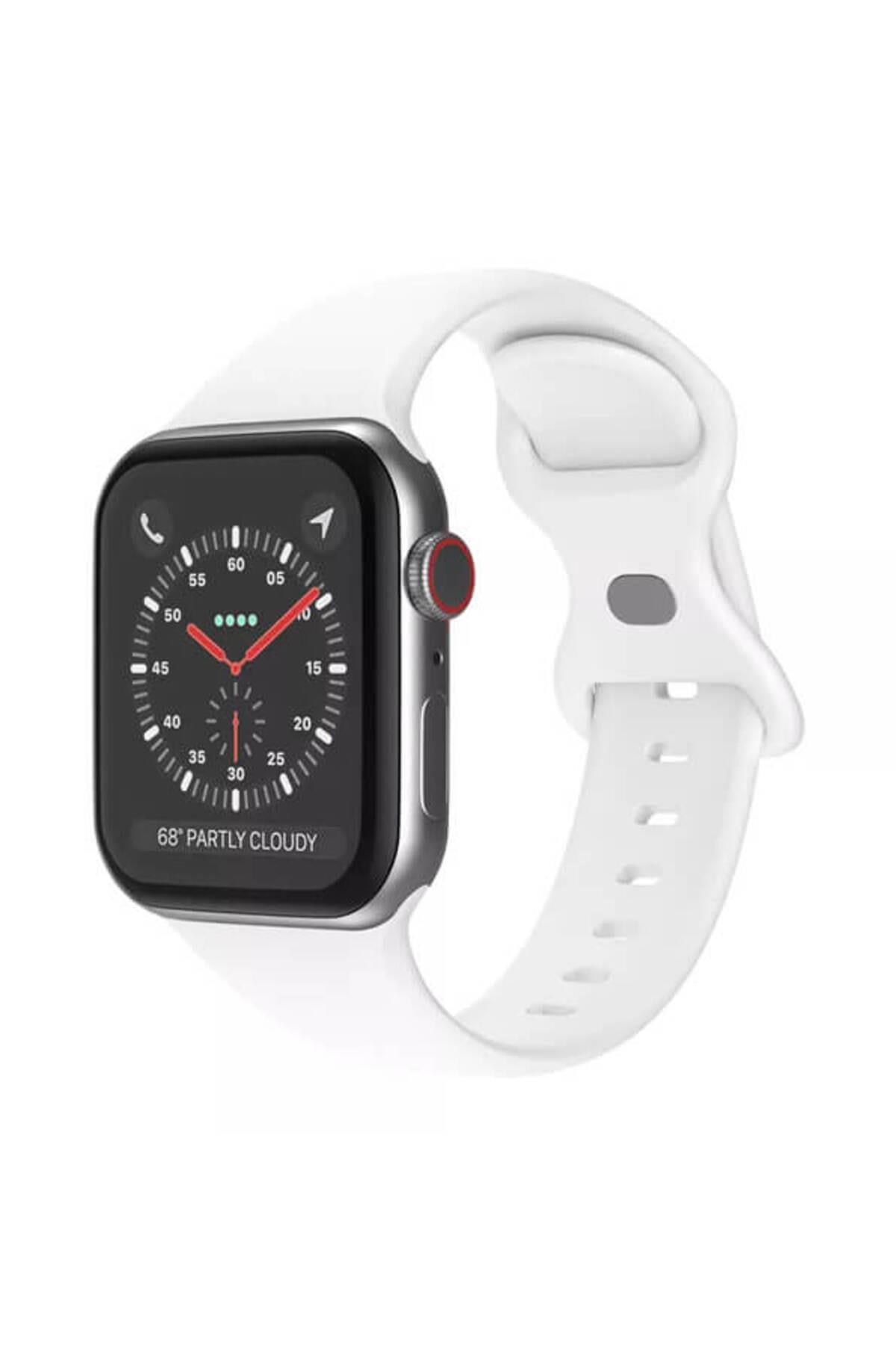 Apple Watch 1, 2, 3, 4, 5, 6, 7, 8, Se Silikon Kordon Kayış - M-l Beden 38/40/41mm - Beyaz - Apple Watch BW3