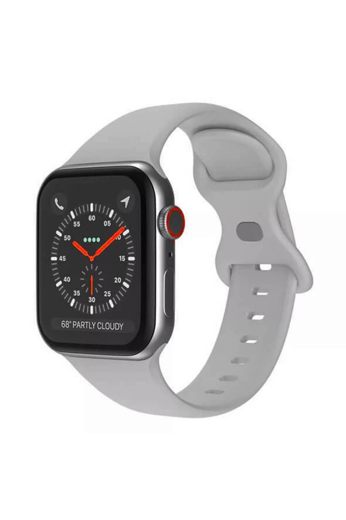 Apple Watch 1, 2, 3, 4, 5, 6, 7, 8, Se Silikon Kordon Kayış - M-l Beden 38/40/41mm - Gri - Apple Watch BW3