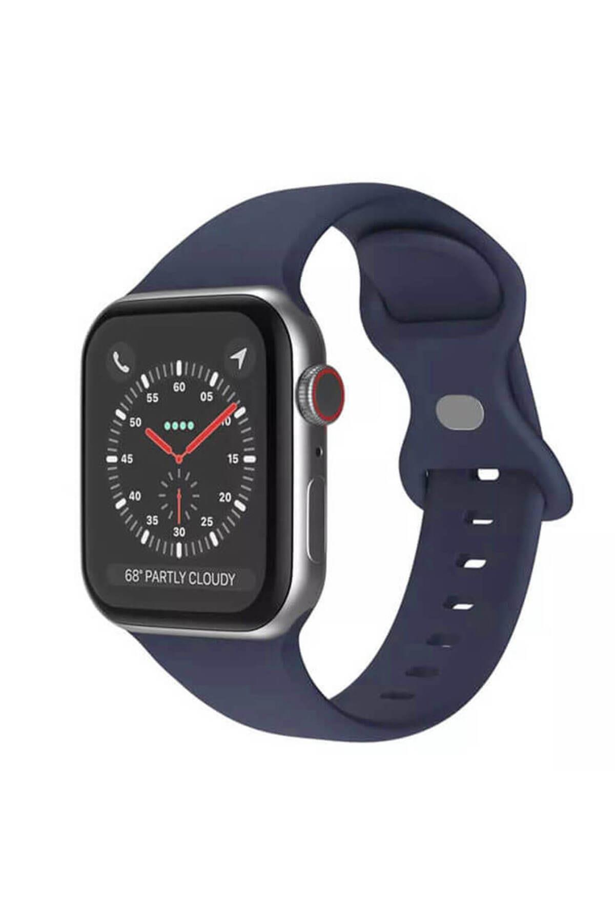 Apple Watch 1, 2, 3, 4, 5, 6, 7, 8, Se Silikon Kordon Kayış - M-l Beden 38/40/41mm - Lacivert - Apple Watch BW3