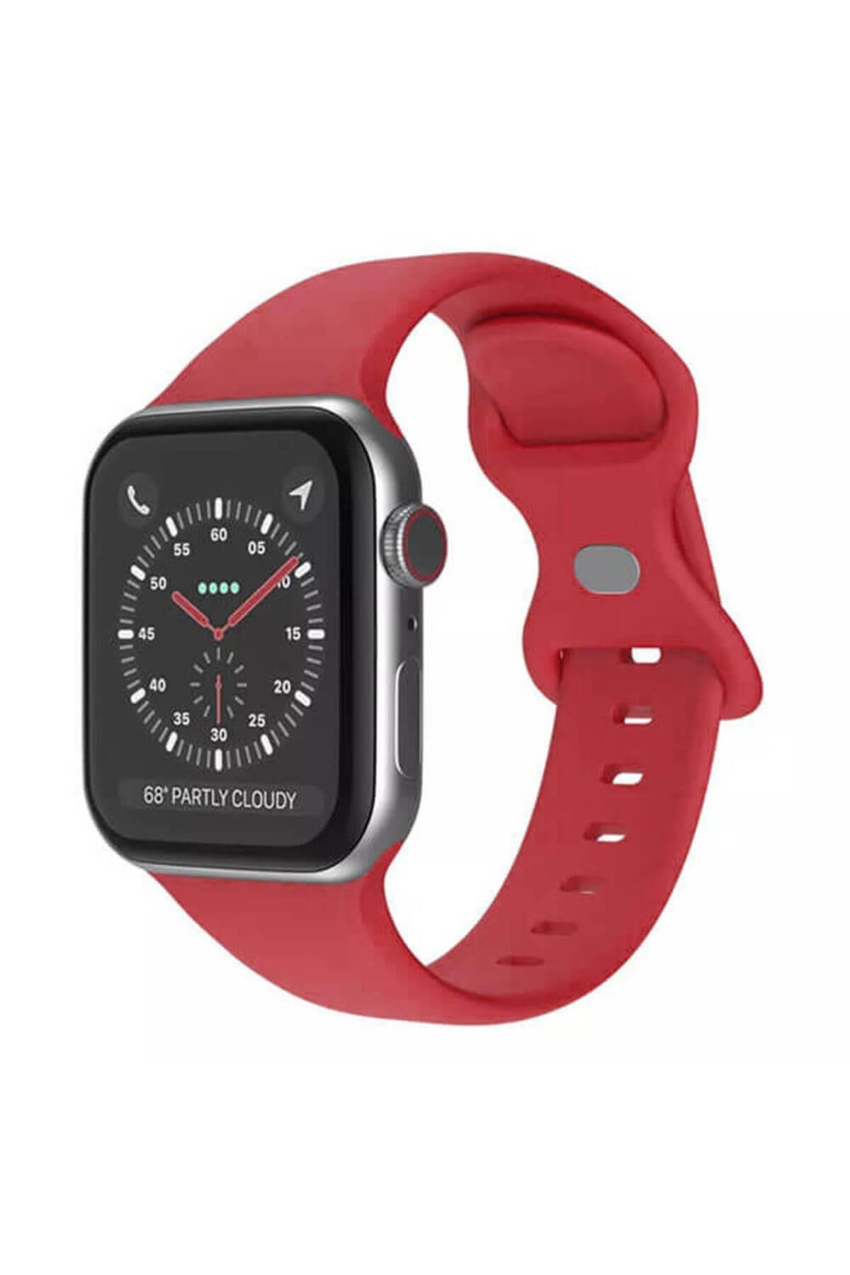 Apple Watch 1, 2, 3, 4, 5, 6, 7, 8, Se Silikon Kordon Kayış - M-l Beden 38/40/41mm - Kırmızı - Apple Watch BW3