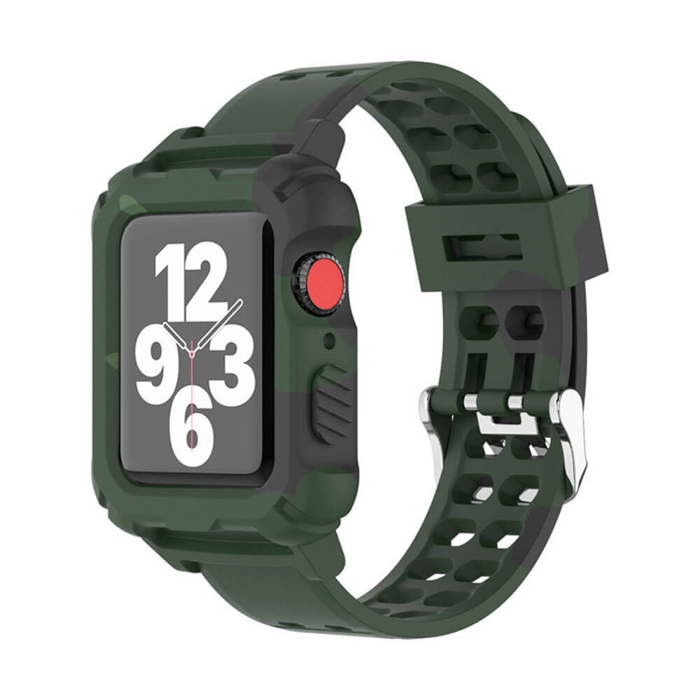 Apple Watch 1, 2, 3, 4, 5, 6, 7, 8, Se Kasa Koruma 38/40/41mm Spor Kordon Kayış- Kamuflaj Haki - BW5
