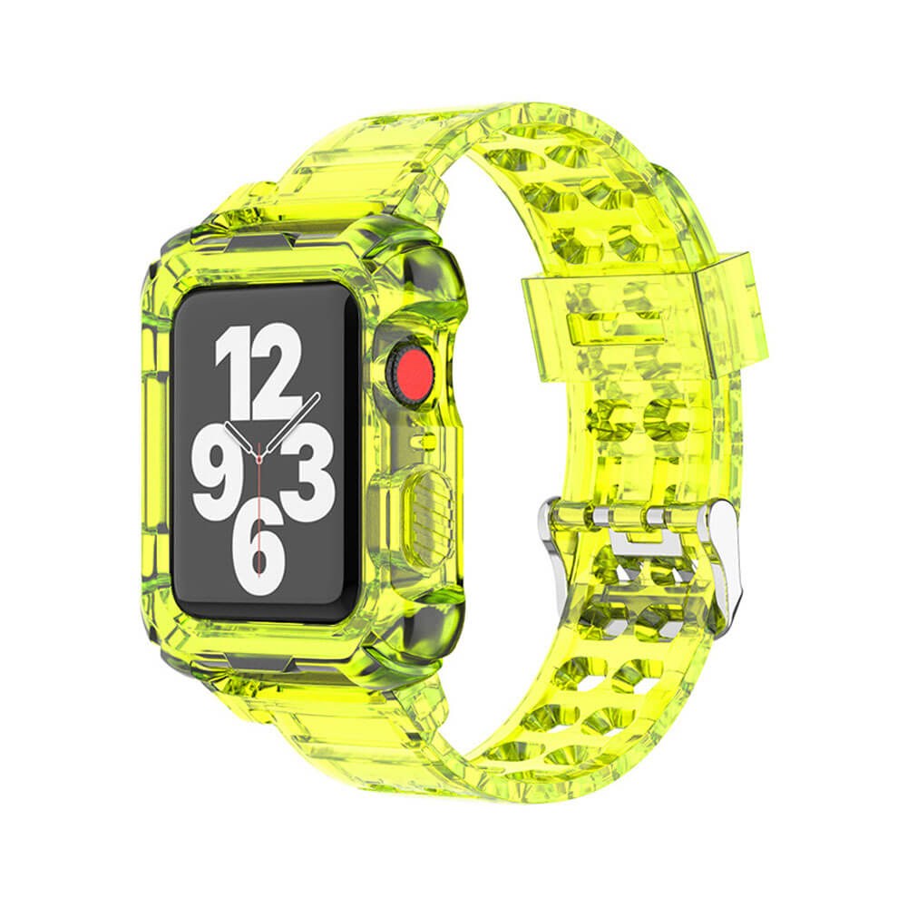 Apple Watch 1, 2, 3, 4, 5, 6, 7, 8, Se Kasa Koruma 38/40/41mm Spor Kordon Kayış - Şeffaf Sarı - BW5