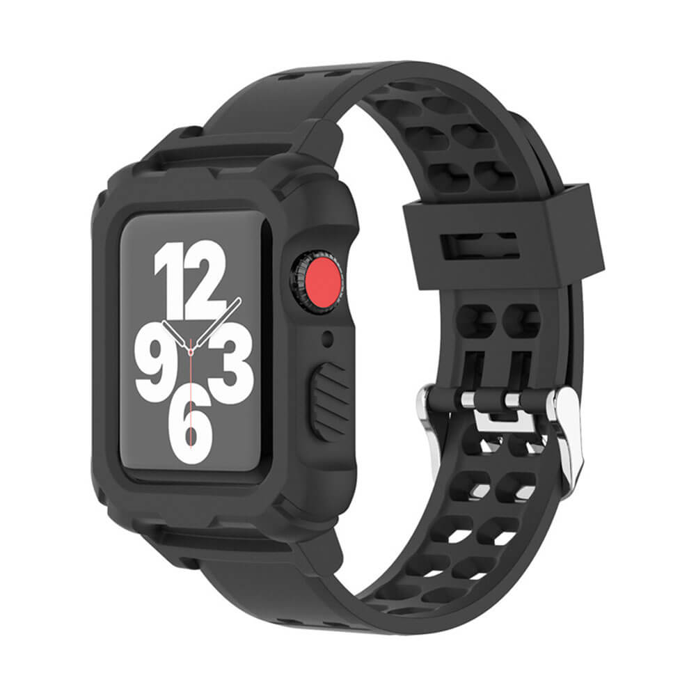 Apple Watch 1, 2, 3, 4, 5, 6, 7, 8, Se Kasa Koruma 42/44/45mm Spor Kordon Kayış - Siyah - BW6