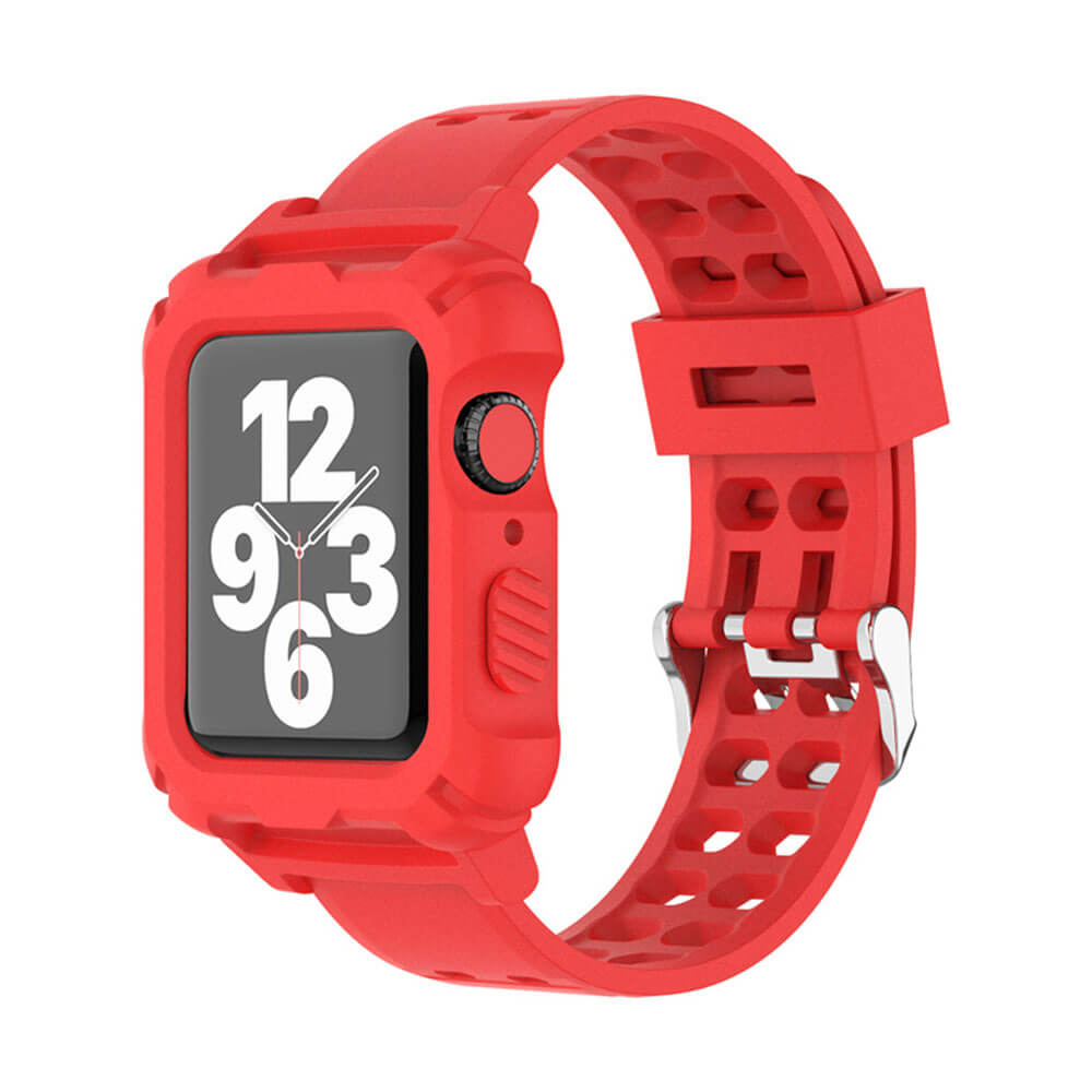 Apple Watch 1, 2, 3, 4, 5, 6, 7, 8, Se Kasa Koruma 42/44/45mm Spor Kordon Kayış - Kırmızı - BW6