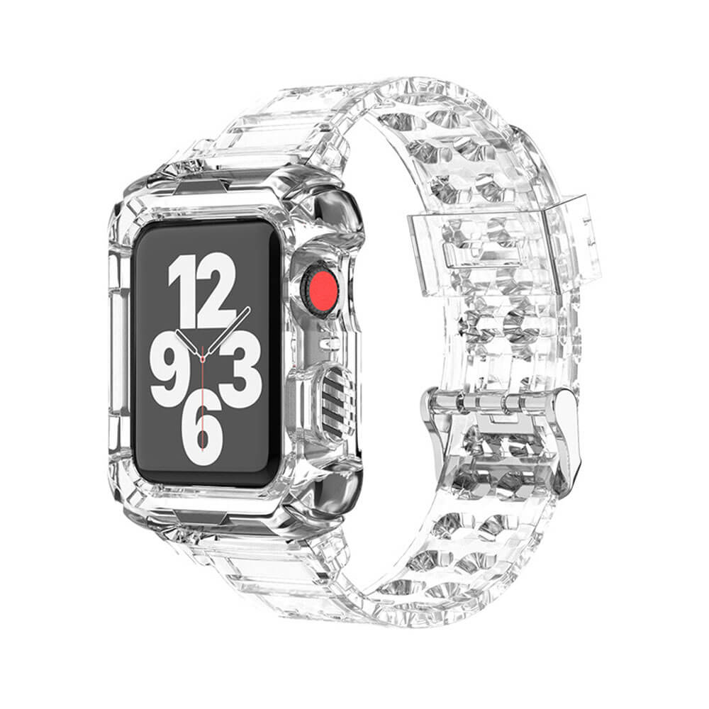 Apple Watch 1, 2, 3, 4, 5, 6, 7, 8, Se Kasa Koruma 42/44/45mm Spor Kordon Kayış - Şeffaf - BW6