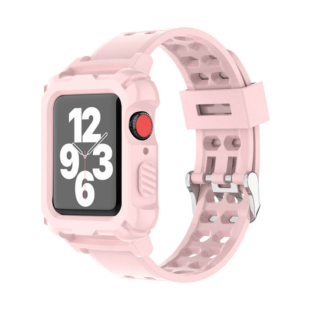 Apple Watch 1, 2, 3, 4, 5, 6, 7, 8, Se Kasa Koruma 42/44/45mm Spor Kordon Kayış - Pembe - BW6