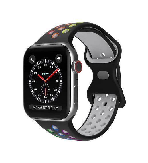 Apple Watch 1, 2, 3, 4, 5, 6, 7, 8, Se Nike Serisi Kordon S-m 42/44/45mm - Siyah Gri Gökkuşağı 13.Siyah-Gri - BW8