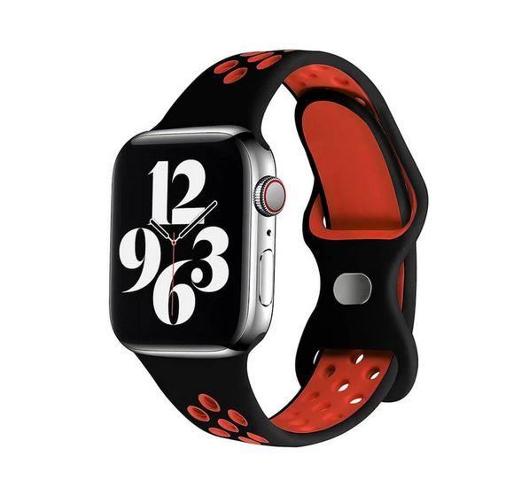 Apple Watch 1, 2, 3, 4, 5, 6, 7, 8, Se Nike Serisi Kordon M-l Beden 42/44/45mm - Siyah Kırmızı 03.Siyah-Kırmızı - BW10