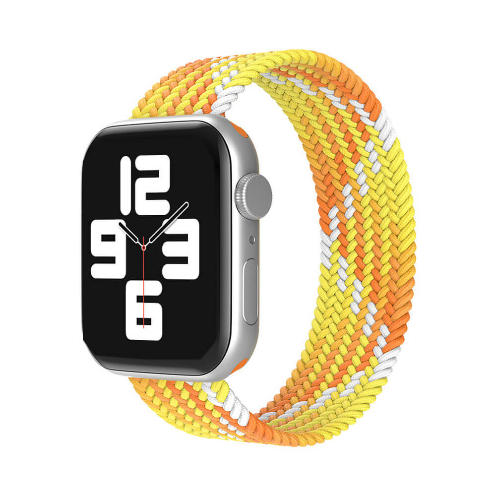 Apple Watch 1 2 3 4 5 6 7 8 Se Ultra Spor Loop Örgü Kordon L Beden 38/40/41mm - Sarı-Turuncu Desenli