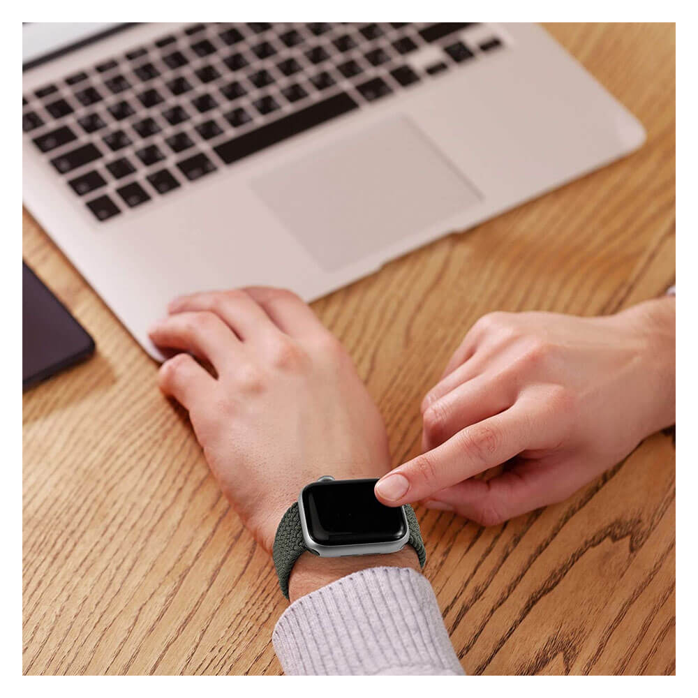 Apple Watch 1 2 3 4 5 6 7 8 Se Ultra Spor Loop Örgü Kordon M Beden 42/44/45mm - Yeşil-Beyaz Desenli - BW17