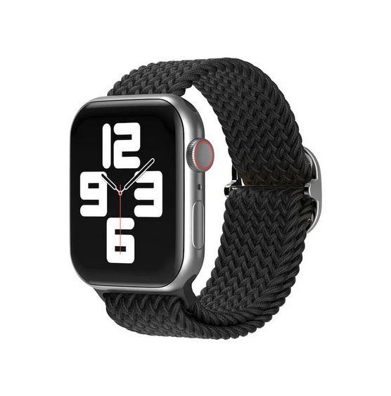 Apple Watch 1 2 3 4 5 6 7 8 Se Ultra Solo Loop Esnek Örgü Tokalı Kordon 38/40/41mm - Siyah 01 Siyah - BW19