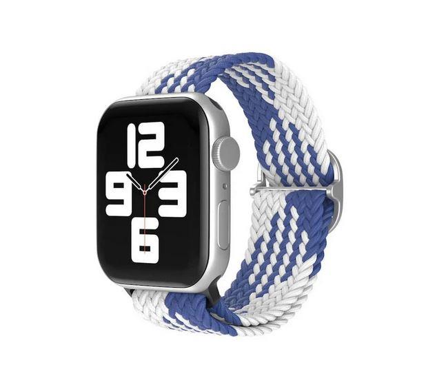 Apple Watch 1 2 3 4 5 6 7 8 Se Ultra Solo Loop Esnek Örgü Tokalı Kordon 38/40/41mm- Mavi Beyaz 1-Mavi-Beyaz - BW19