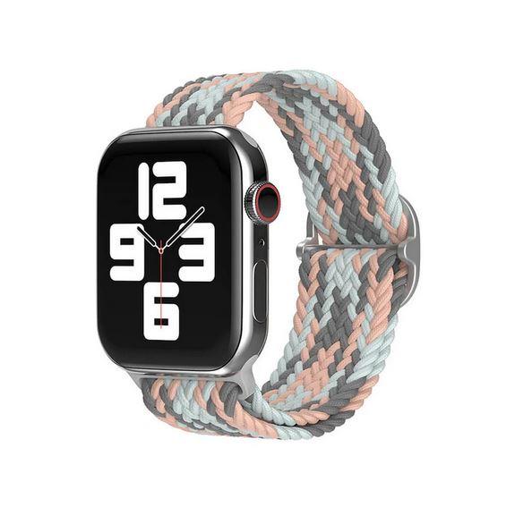 Apple Watch 1 2 3 4 5 6 7 8 Se Ultra Solo Loop Örgü Tokalı Kordon 42/44/45/49mm- Gri Mavi Pemb 3-Grikoyu-Mavi