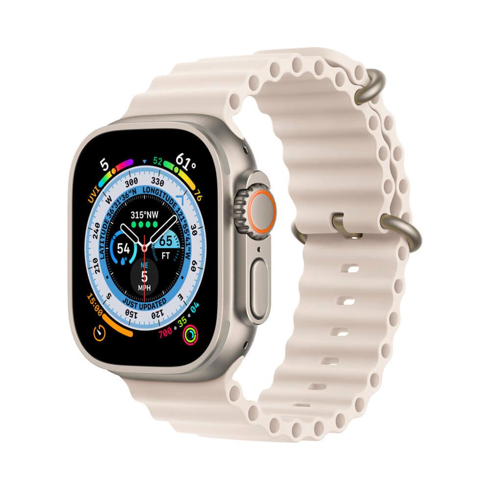 Apple Watch 1 2 3 4 5 6 7 8 Se Ultra Uyumlu 42/44/45/49mm Ocean Loop Tokalı Kayış Kordon - Bej Krem 37- Bej Krem - BW24