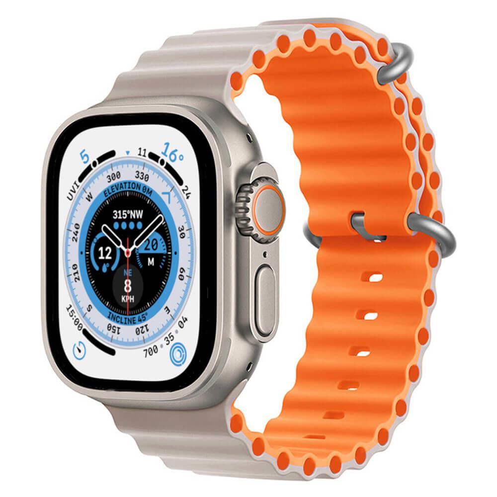 Apple Watch 1 2 3 4 5 6 7 8 Se Ultra 42/44/45/49mm Ocean Loop Tokalı Kordon - Bej Turuncu 13-Bej