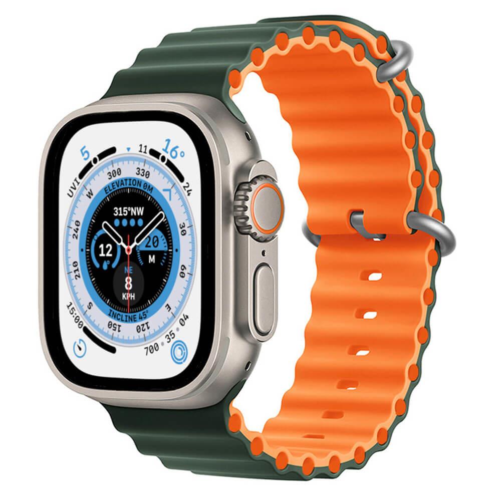 Apple Watch 1 2 3 4 5 6 7 8 Se Ultra 42/44/45/49mm Ocean Loop Tokalı Kordon - Yeşil Turuncu 17.Koyu Yeşil