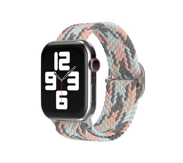 Apple Watch 1 2 3 4 5 6 7 8 Se Ultra Solo Loop Esnek Örgü Tokalı Kordon 38/40/41mm - Pembe Mavi Gri 3-Grikoyu-Mavi