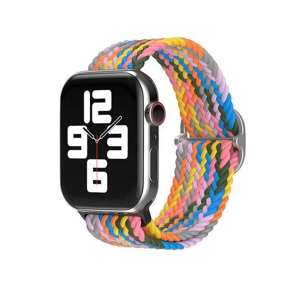 Apple Watch 1 2 3 4 5 6 7 8 Se Ultra Solo Loop Esnek Örgü Tokalı Kordon 38/40/41mm- Gökkuşağı1 02 Gökkuşağı