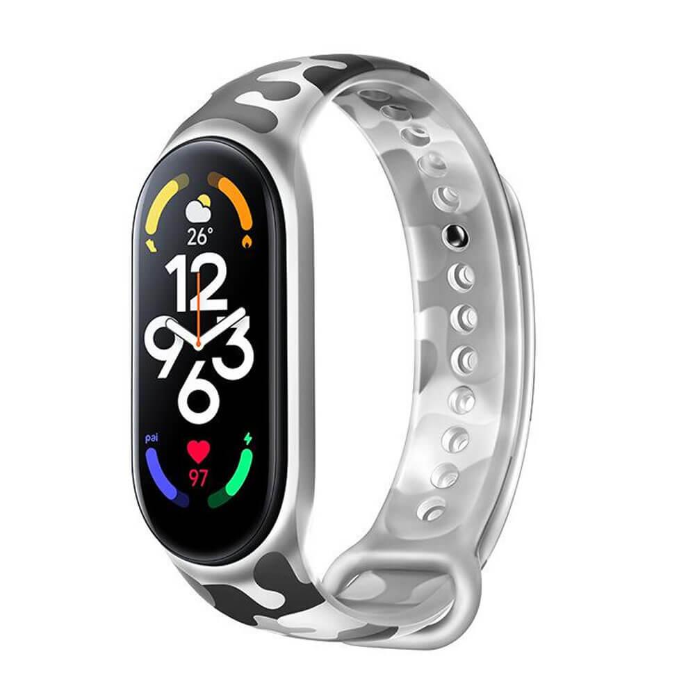Xiaomi Mi Band 7 Silikon Kordon Kayış Şeffaf Kamuflaj Desen - Gri 136717 - Gri - PR5