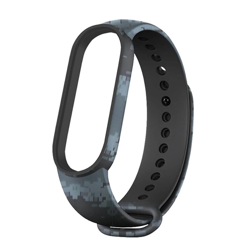 Xiaomi Mi Band 7 Kordon Kayış Kamuflaj Desen - Siyah Gri - Pixel 09.Siyah-Gri - PR4