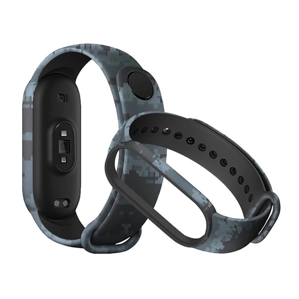 Xiaomi Mi Band 7 Kordon Kayış Kamuflaj Desen - Siyah Gri - Pixel 09.Siyah-Gri - PR4