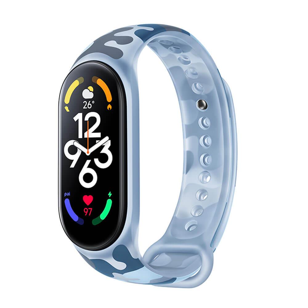 Xiaomi Mi Band 7 Silikon Kordon Kayış Şeffaf Kamuflaj Desen - Mavi 12.Mavi - PR5
