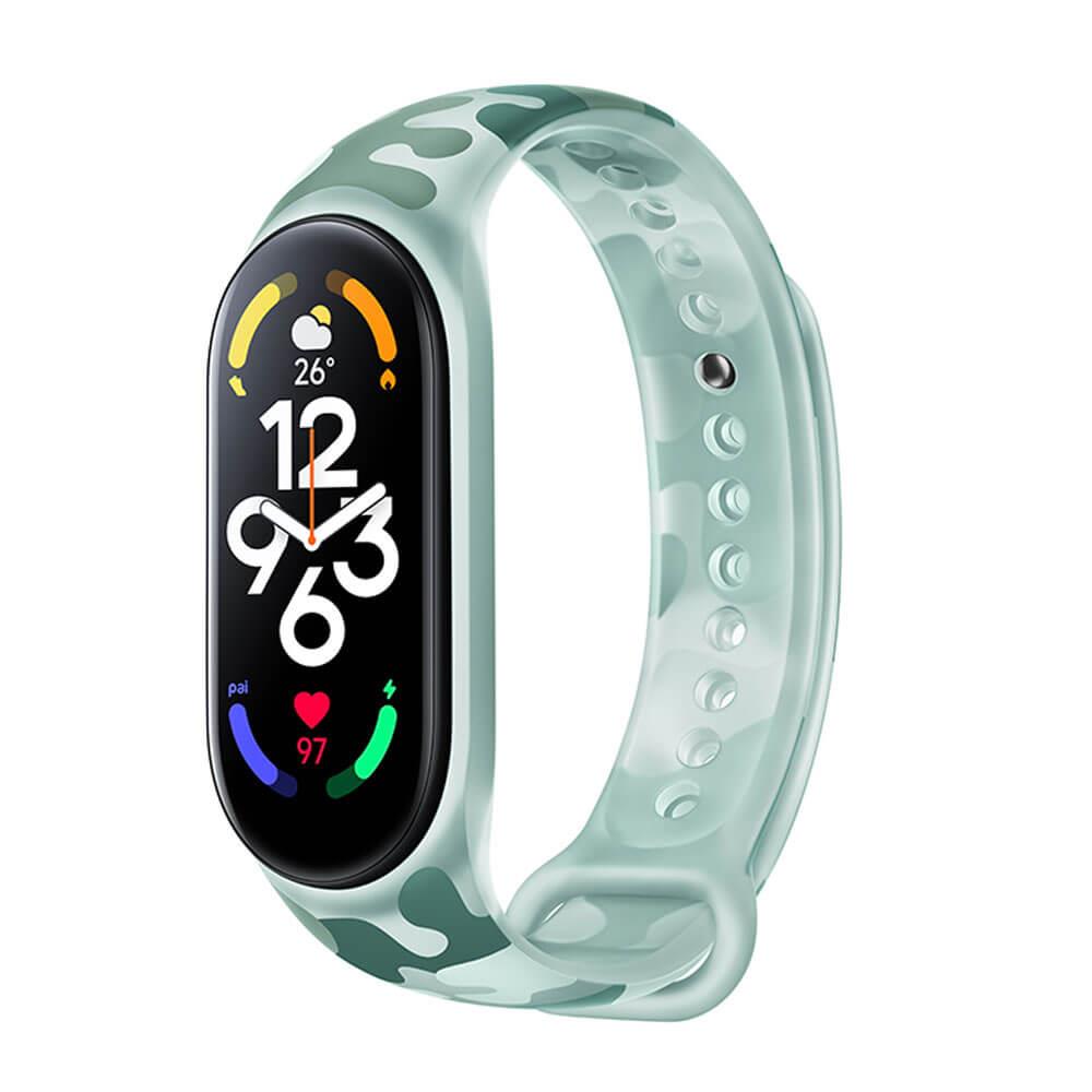 Xiaomi Mi Band 7 Silikon Kordon Kayış Şeffaf Kamuflaj Desen - Açık Yeşil 20-Yeşil Açık - PR5