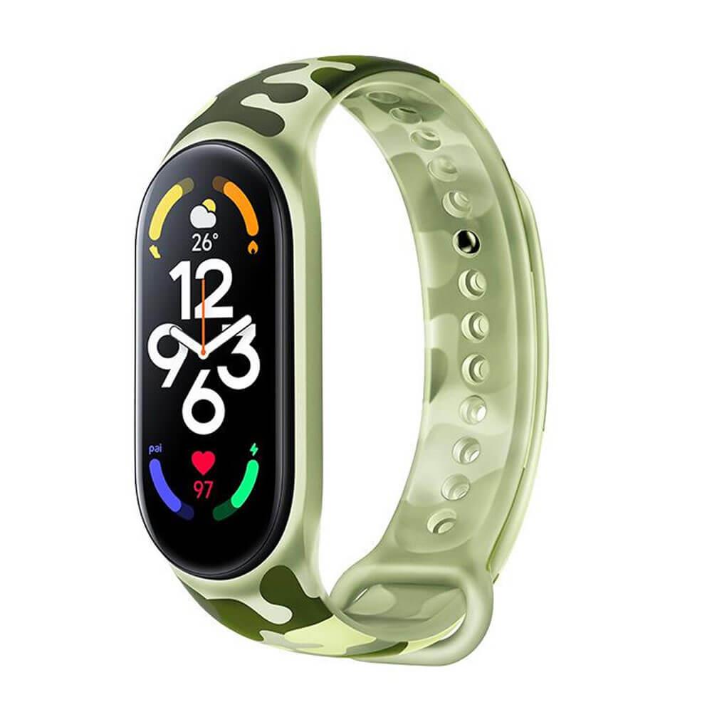 Xiaomi Mi Band 7 Silikon Kordon Kayış Şeffaf Kamuflaj Desen - Yeşil 19-Yeşil - PR5