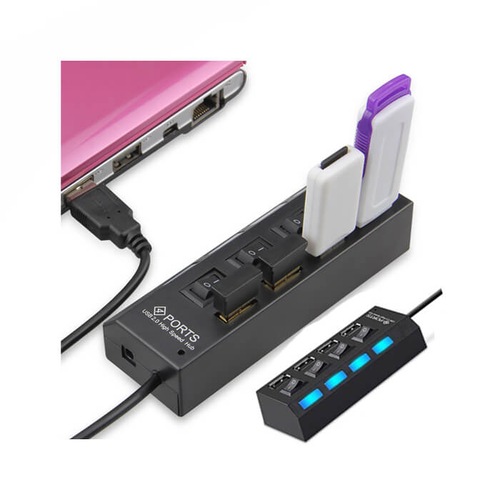 4 Port USB 2.0 Hub Anahtarlı Işıklı - Siyah -ok