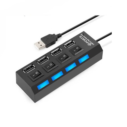 4 Port USB 2.0 Hub Anahtarlı Işıklı - Siyah -ok