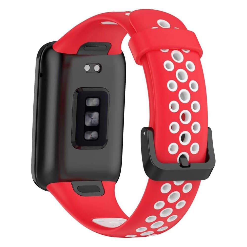 Xiaomi Mi Band 7 Pro Uyumlu Spor İki Renk Delikli Silikon Kordon Kayış - Kırmızı Beyaz - PR7