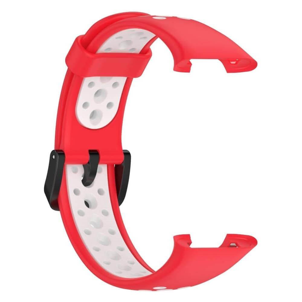 Xiaomi Mi Band 7 Pro Uyumlu Spor İki Renk Delikli Silikon Kordon Kayış - Kırmızı Beyaz - PR7