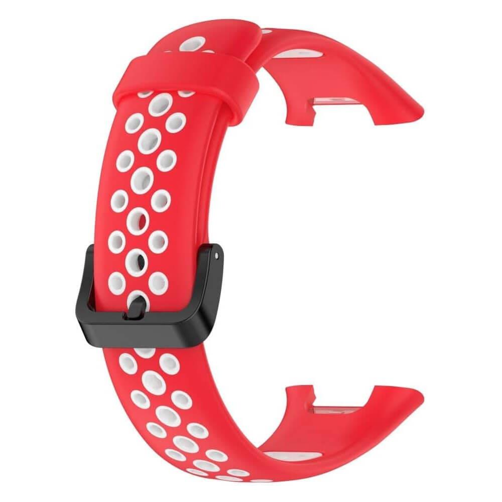 Xiaomi Mi Band 7 Pro Uyumlu Spor İki Renk Delikli Silikon Kordon Kayış - Kırmızı Beyaz - PR7