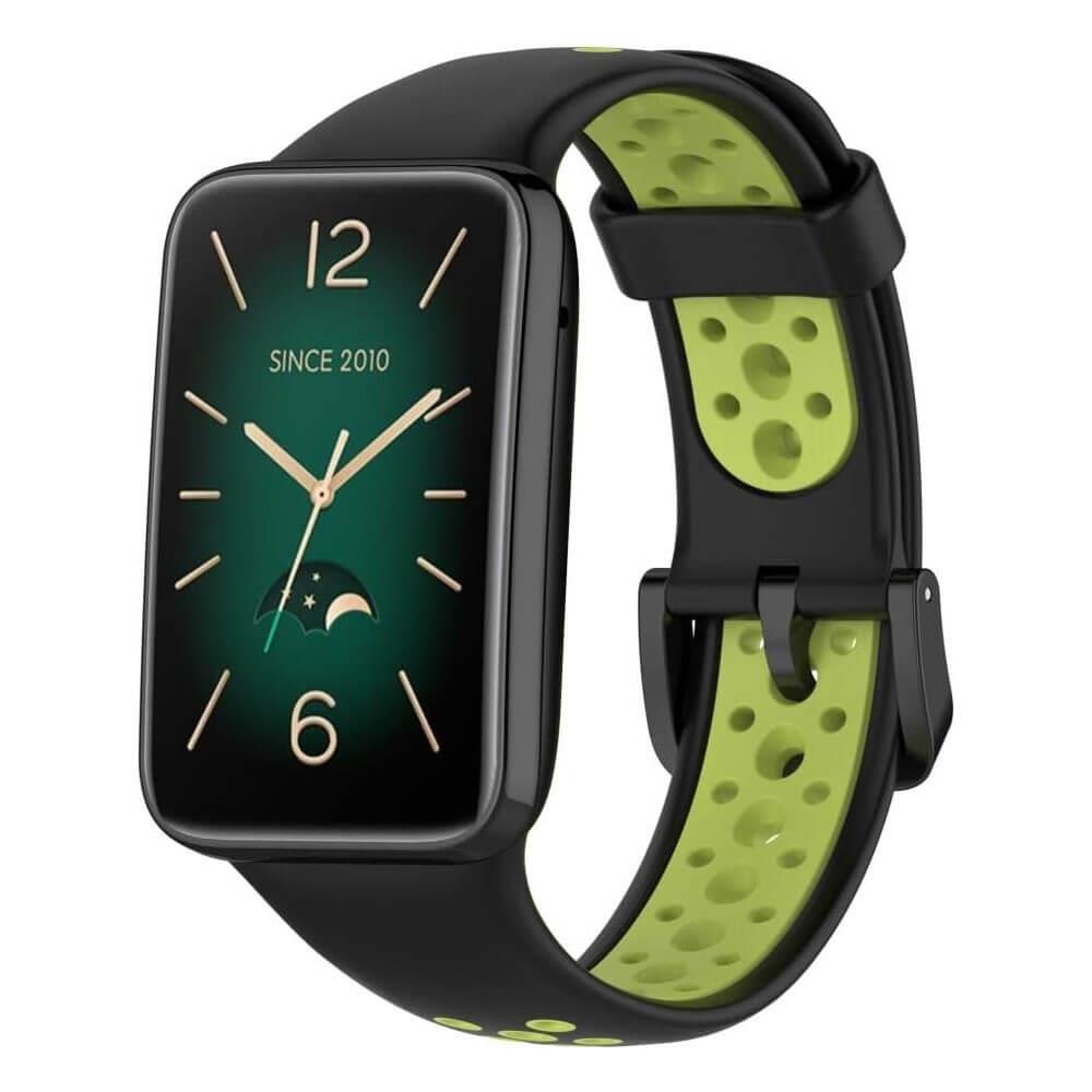 Xiaomi Mi Band 7 Pro Uyumlu Spor İki Renk Delikli Silikon Kordon Kayış - Siyah Yeşil - PR7
