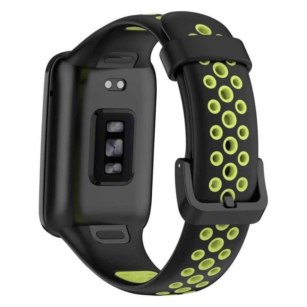 Xiaomi Mi Band 7 Pro Uyumlu Spor İki Renk Delikli Silikon Kordon Kayış - Siyah Yeşil - PR7