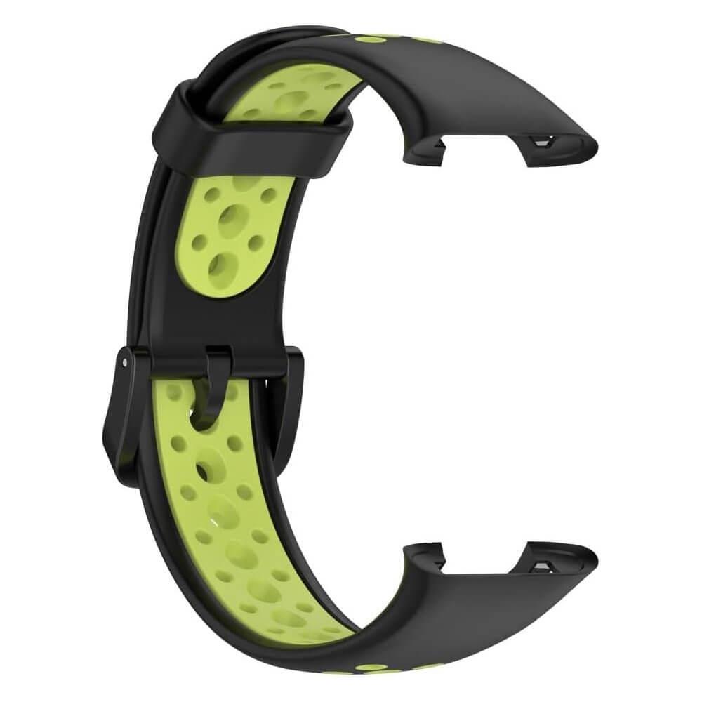 Xiaomi Mi Band 7 Pro Uyumlu Spor İki Renk Delikli Silikon Kordon Kayış - Siyah Yeşil - PR7