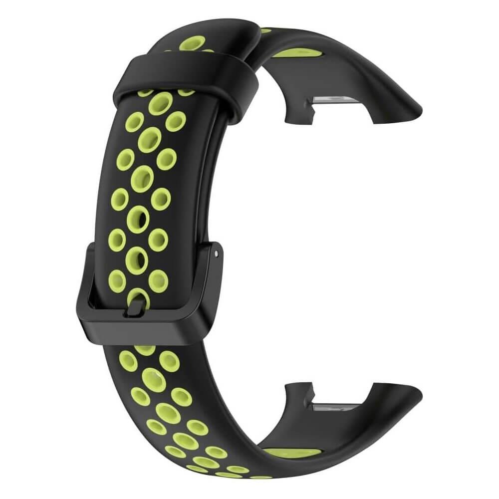 Xiaomi Mi Band 7 Pro Uyumlu Spor İki Renk Delikli Silikon Kordon Kayış - Siyah Yeşil - PR7