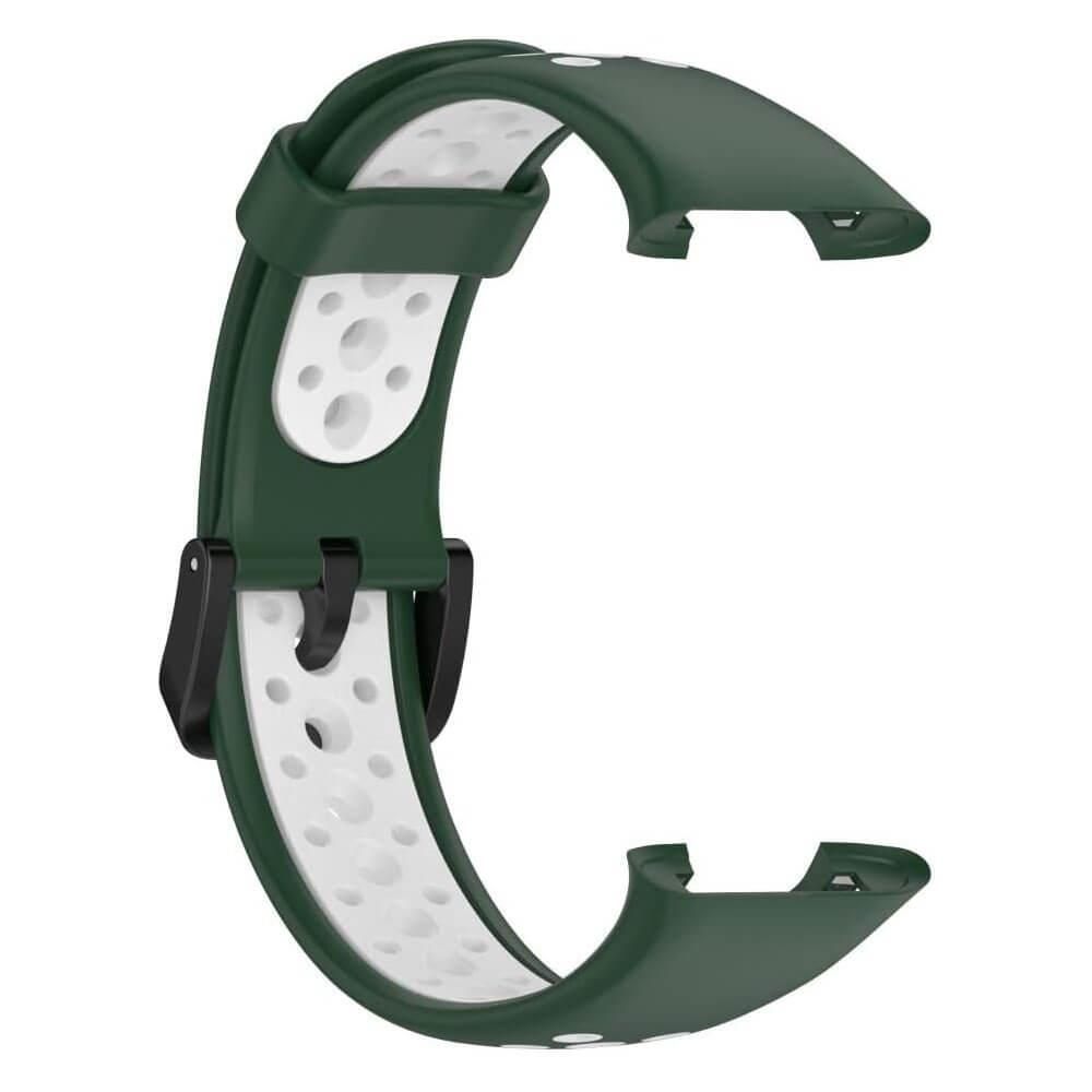 Xiaomi Mi Band 7 Pro Uyumlu Spor İki Renk Delikli Silikon Kordon Kayış - Yeşil Beyaz - PR7