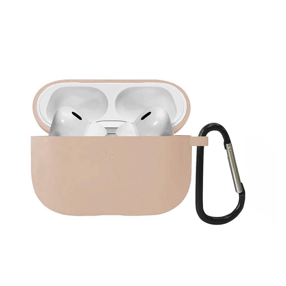 Koodmax Apple Airpods Pro 2. Nesil Uyumlu Silikon Kılıf + Metal Kopça - Bej - PR10