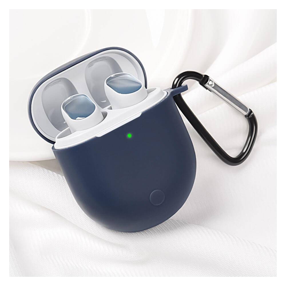 Koodmax Xiaomi Redmi Buds 3 Pro / Airdots 3 Pro Uyumlu Silikon Kılıf + Metal Kopça - Lacivert - PR12