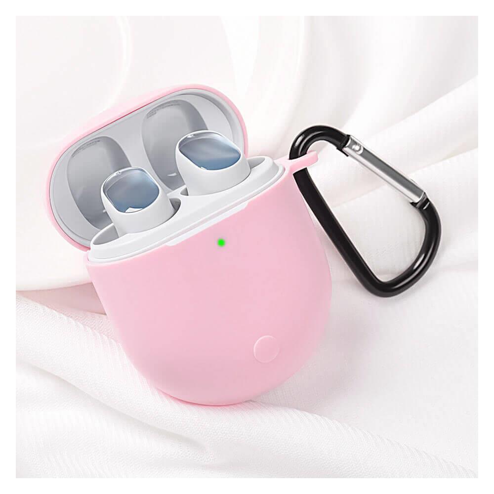 Koodmax Xiaomi Redmi Buds 3 Pro / Airdots 3 Pro Uyumlu Silikon Kılıf + Metal Kopça - Pembe - PR12